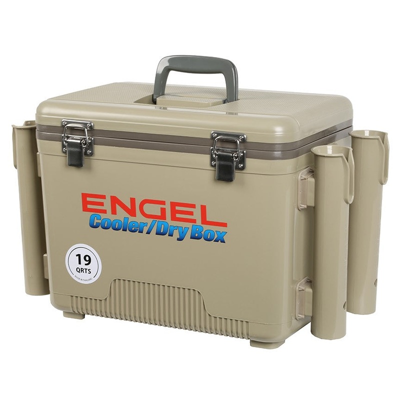 Engel 19 Qt. Cooler/Dry Box with Rod Holders – Tan