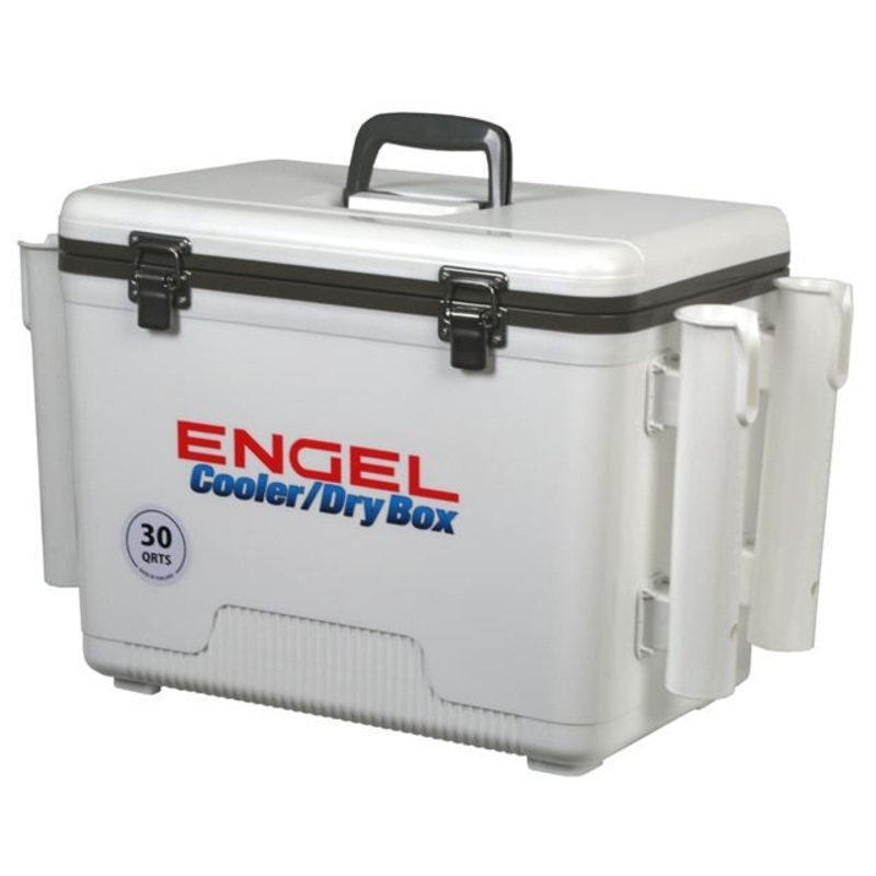 Engel 30 Qt. Cooler/Dry Box with Rod Holders – White